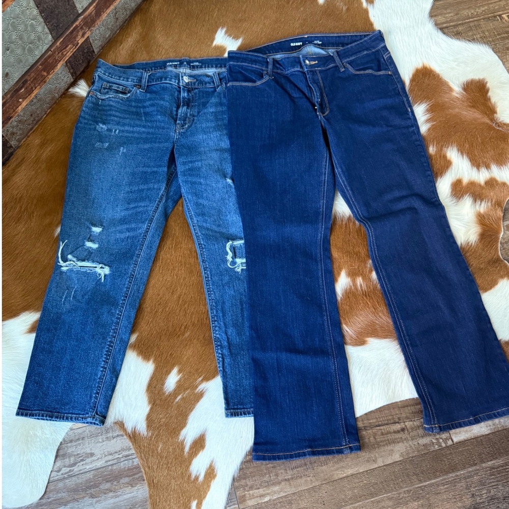 OLD NAVY Jeans Bundle Bootcut and Mid rise Distressed Boyfriend Jeans Size 12 P‎